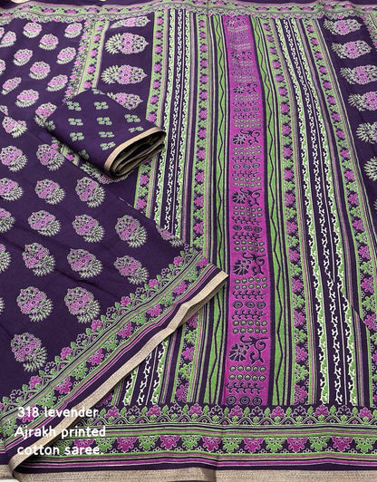 Ajrakh Print Soft Cotton-Feel Saree with blouse – 6.3 Meters