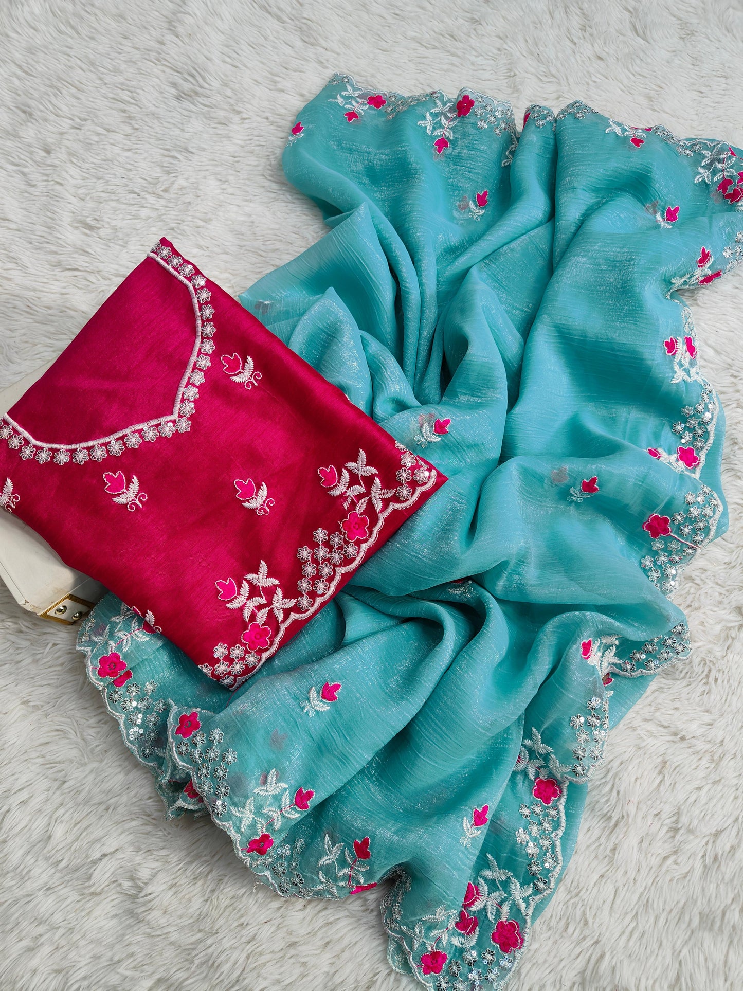 Sarita Sarees – Pure Crunchy Silk Saree with Multithread Embroidery & Arc Cut Border | Embroidered Banglory Silk Blouse