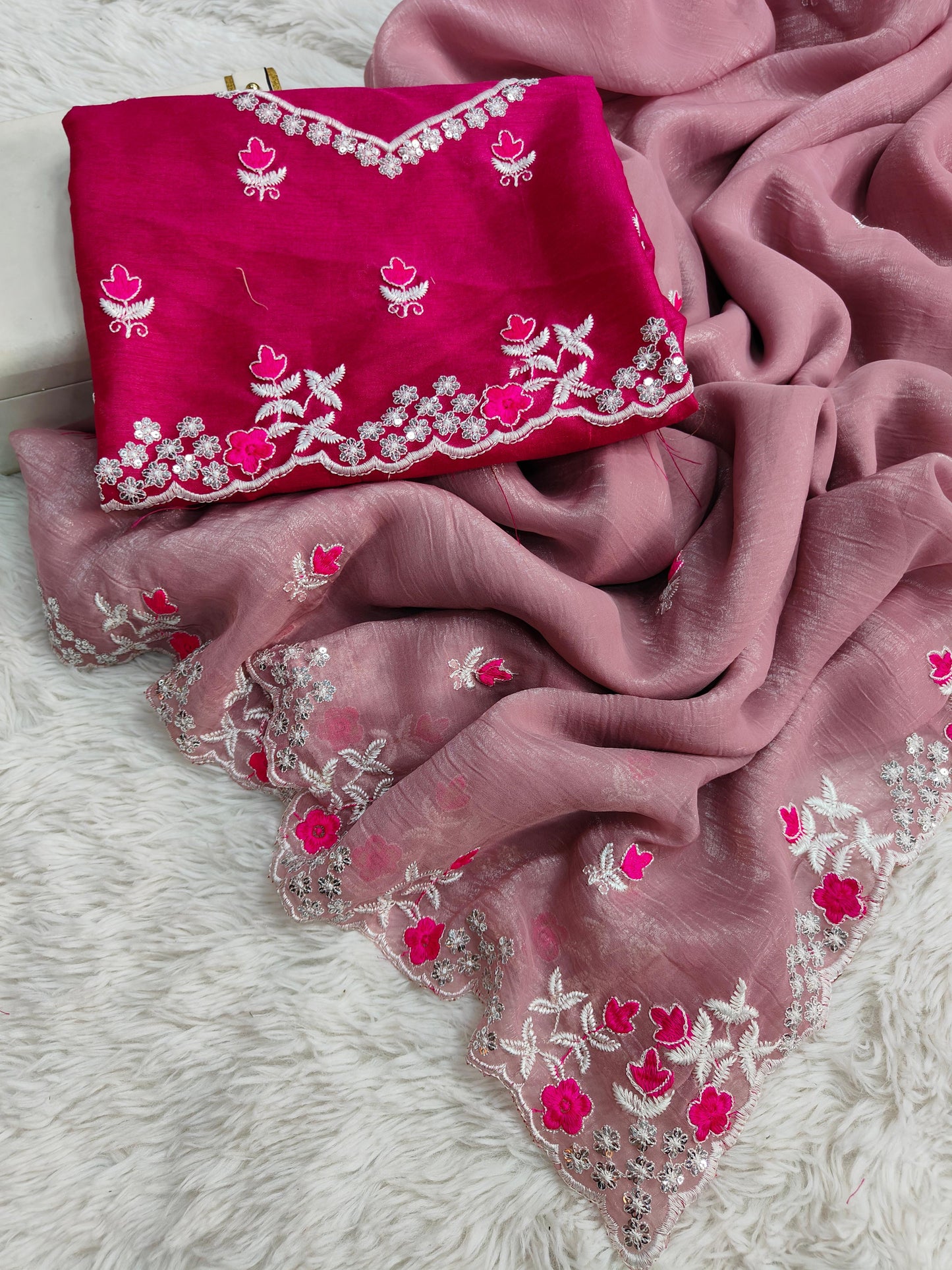 Sarita Sarees – Pure Crunchy Silk Saree with Multithread Embroidery & Arc Cut Border | Embroidered Banglory Silk Blouse