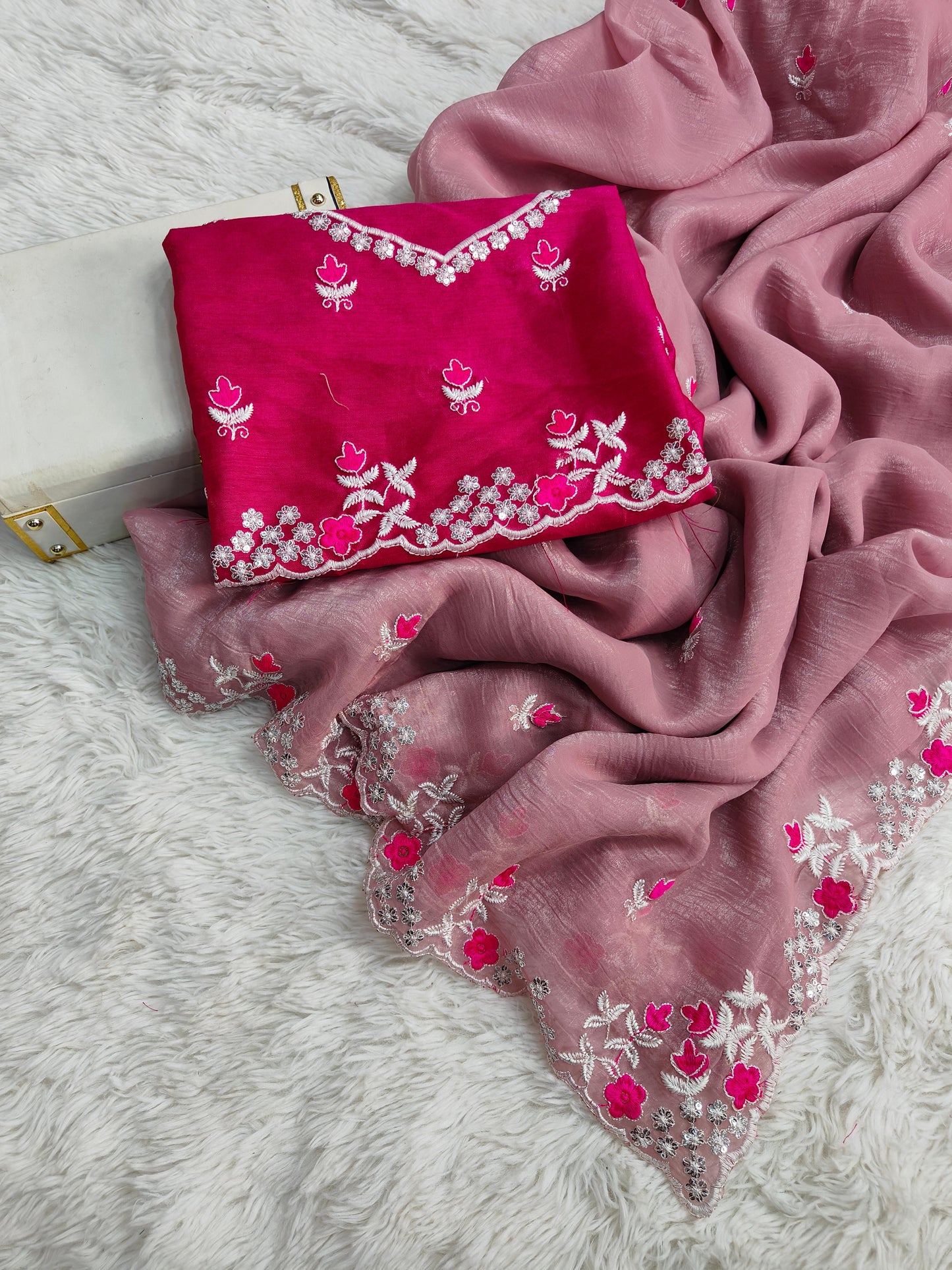 Sarita Sarees – Pure Crunchy Silk Saree with Multithread Embroidery & Arc Cut Border | Embroidered Banglory Silk Blouse