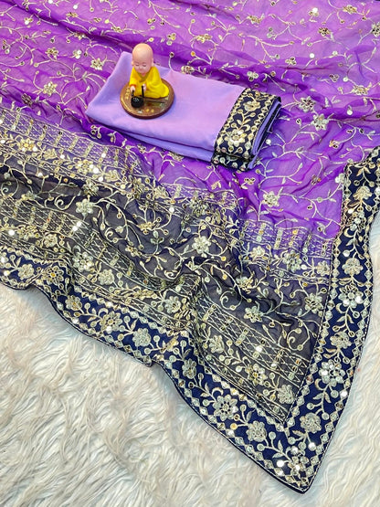 Virat Sarees – Soft Georgette Saree with 7mm Sequin & Thread Embroidery | Heavy Mono Banglory Embroidered Blouse