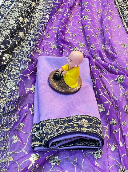 Virat Sarees – Soft Georgette Saree with 7mm Sequin & Thread Embroidery | Heavy Mono Banglory Embroidered Blouse
