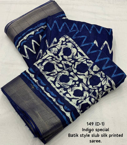 Soft Silk Slub Saree with Batik Print Design | Ethnic Printed Saree with Matching Blouse – 6.3 Meters