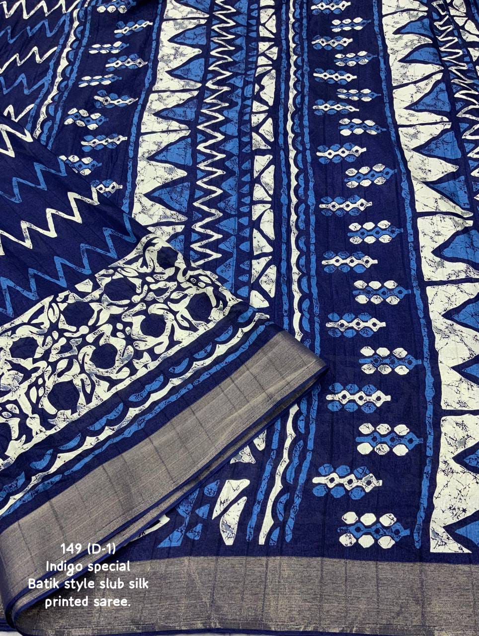 Soft Silk Slub Saree with Batik Print Design | Ethnic Printed Saree with Matching Blouse – 6.3 Meters