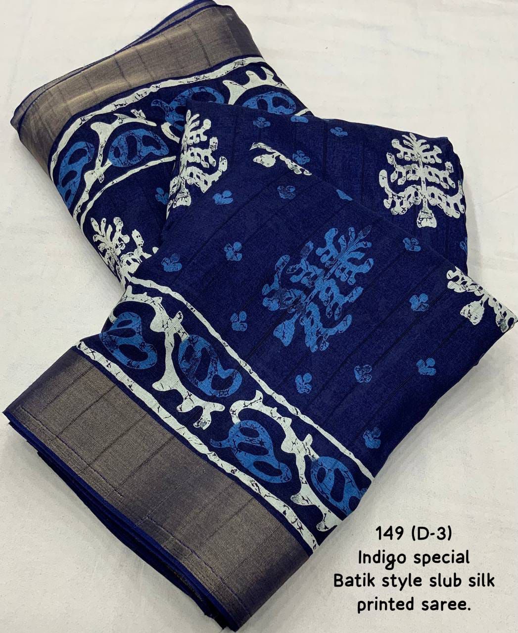 Soft Silk Slub Saree with Batik Print Design | Ethnic Printed Saree with Matching Blouse – 6.3 Meters