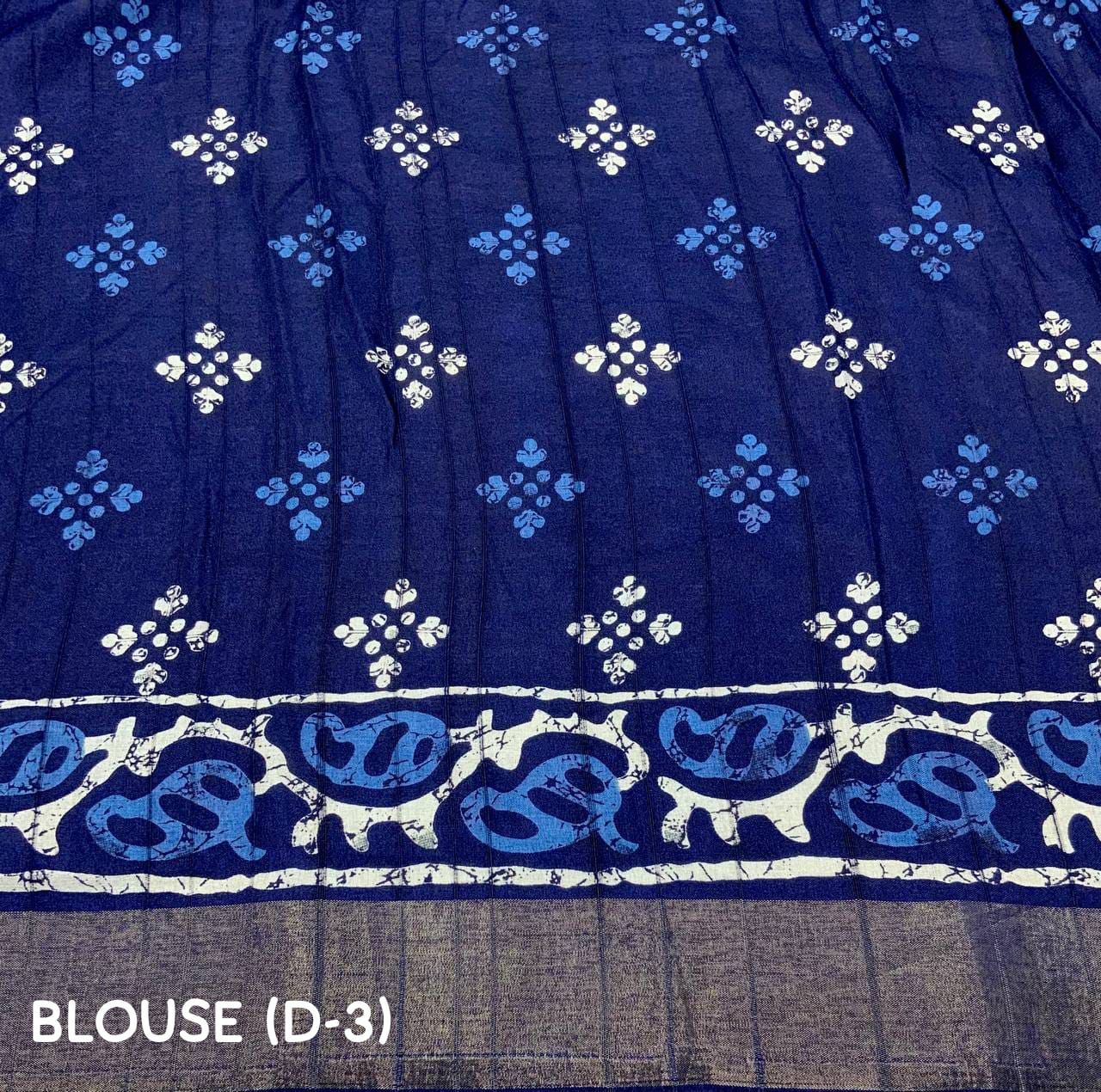 Soft Silk Slub Saree with Batik Print Design | Ethnic Printed Saree with Matching Blouse – 6.3 Meters