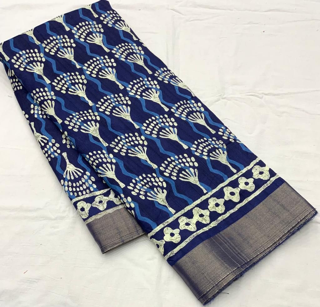 Soft Silk Slub Saree with Batik Print Design | Ethnic Printed Saree with Matching Blouse – 6.3 Meters
