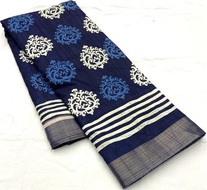 Soft Silk Slub Saree with Batik Print Design | Ethnic Printed Saree with Matching Blouse – 6.3 Meters
