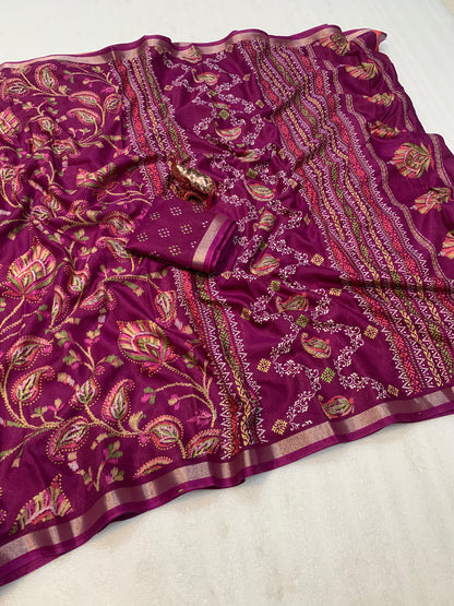 Fabric : Heavy mul base cotton silk saree with beautiful kalamkari printed and golden zari patti border  Blouse : running butti printed👚