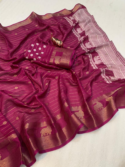 Heavy Cotton Silk Print Saree with Woven Border & Butti Blouse