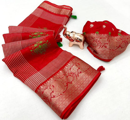 Floral Printed Cotton Blend Saree with Silver Zari Border & Tassel Pallu – Elegant Daily Wear