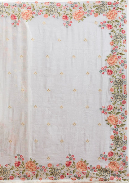 Soft Crunchy Chiffon Saree with Multi-Thread Embroidery & Piping Lace Border – With Embroidered Satin Blouse