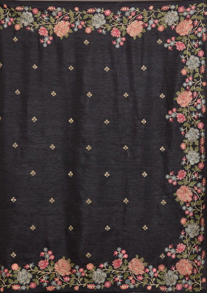 Soft Crunchy Chiffon Saree with Multi-Thread Embroidery & Piping Lace Border – With Embroidered Satin Blouse
