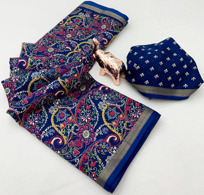 Heavy Mul Cotton Silk Bandhani Print Saree with Golden Zari Patti Border & Butti Print Blouse