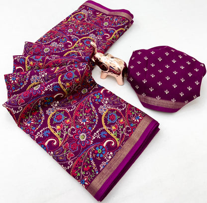 Heavy Mul Cotton Silk Bandhani Print Saree with Golden Zari Patti Border & Butti Print Blouse