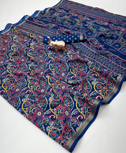 Heavy Mul Cotton Silk Bandhani Print Saree with Golden Zari Patti Border & Butti Print Blouse