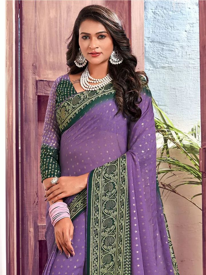 Bamber Viscose Georgette Ink Foil Printed Saree with Foil Printed Blouse – 6.3 Meters