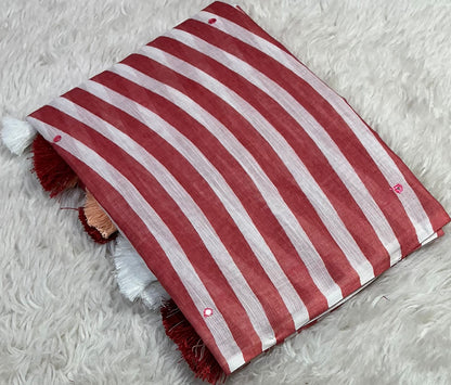 Linen Saree with Leheriya Body Print, Kalamkari Pallu & All-Over Mirror Work – 6.3 Meters with Blouse