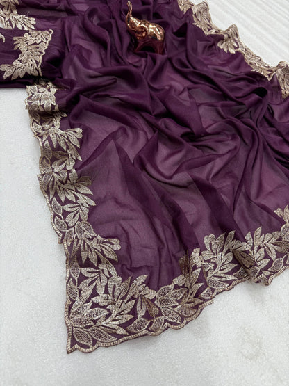 Star Georgette Saree with Designer Embroidery, Jari Work C-Pallu & Heavy Work Blouse – 5.5 m