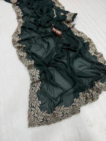 Star Georgette Saree with Designer Embroidery, Jari Work C-Pallu & Heavy Work Blouse – 5.5 m