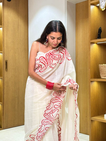 Pure Vichitra Silk Saree with Multi-Thread Embroidery & Cut Work | Mono Silk Embroidered Blouse | 5.5 Meters