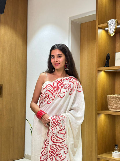 Pure Vichitra Silk Saree with Multi-Thread Embroidery & Cut Work | Mono Silk Embroidered Blouse | 5.5 Meters
