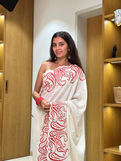 Pure Vichitra Silk Saree with Multi-Thread Embroidery & Cut Work | Mono Silk Embroidered Blouse | 5.5 Meters