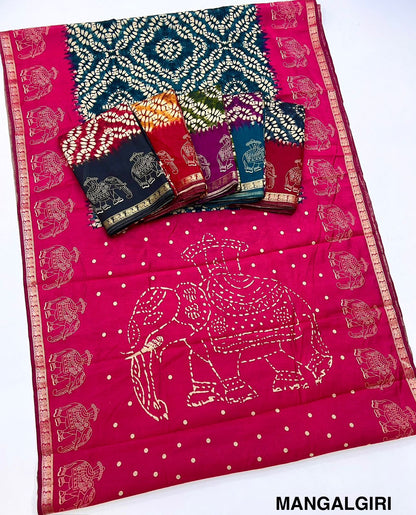 Soft Mangalgiri Mul Cotton Saree with Designer Patola Print, Rich Pallu & Viscose Zari Peacock Border