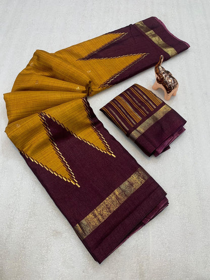 Pure Dola Viscose Crepe Silk Saree with Patola Print, Contrast Gold Border & Ikkat Blouse