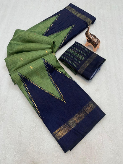 Pure Dola Viscose Crepe Silk Saree with Patola Print, Contrast Gold Border & Ikkat Blouse