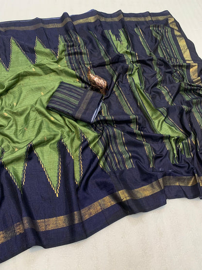 Pure Dola Viscose Crepe Silk Saree with Patola Print, Contrast Gold Border & Ikkat Blouse