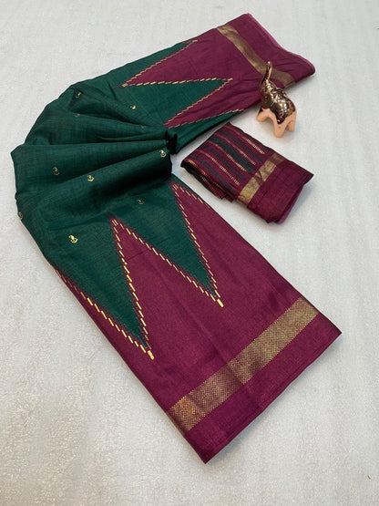 Pure Dola Viscose Crepe Silk Saree with Patola Print, Contrast Gold Border & Ikkat Blouse