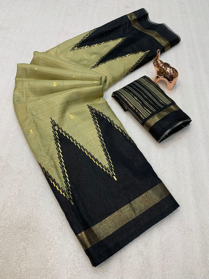 Pure Dola Viscose Crepe Silk Saree with Patola Print, Contrast Gold Border & Ikkat Blouse