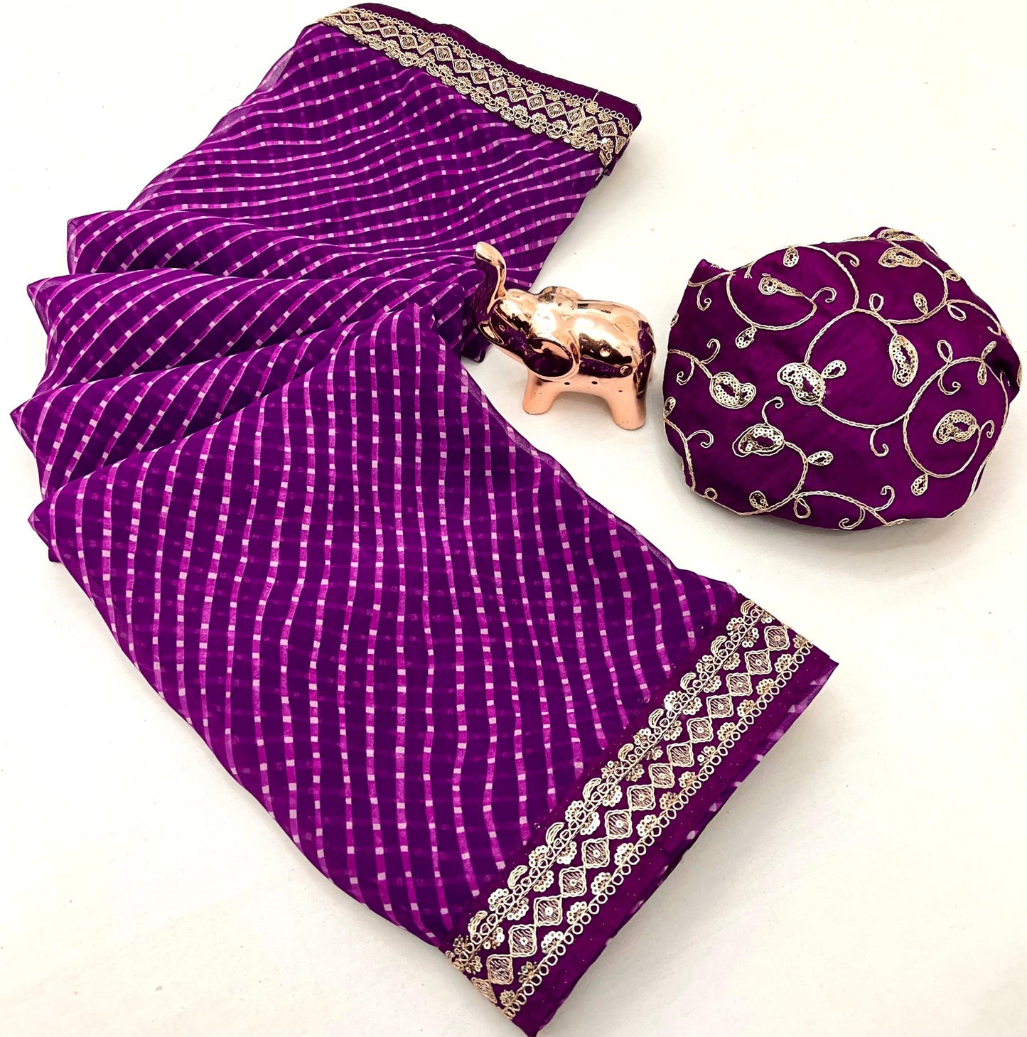 Heavy Georgette Sequin Work Saree with Fancy Lace Border & Matching Sequin Blouse