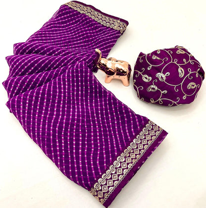 Heavy Georgette Sequin Work Saree with Fancy Lace Border & Matching Sequin Blouse