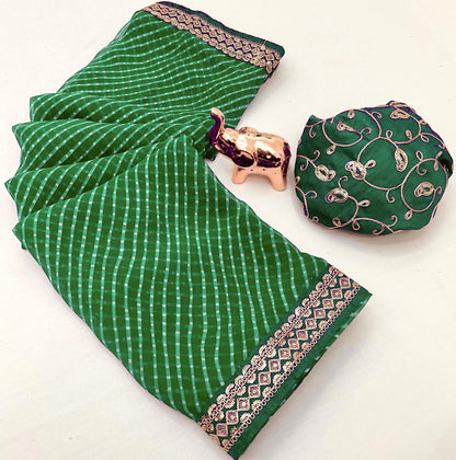 Heavy Georgette Sequin Work Saree with Fancy Lace Border & Matching Sequin Blouse