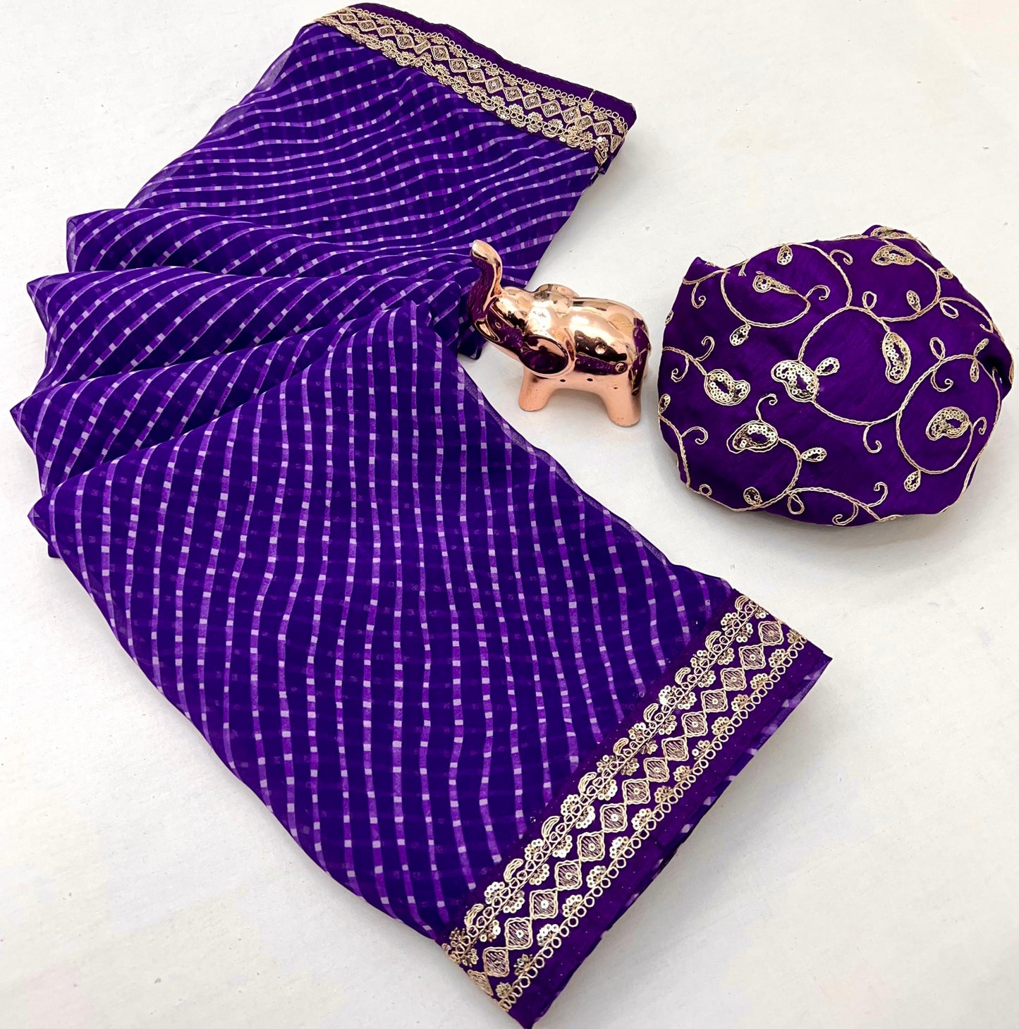 Heavy Georgette Sequin Work Saree with Fancy Lace Border & Matching Sequin Blouse