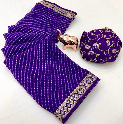 Heavy Georgette Sequin Work Saree with Fancy Lace Border & Matching Sequin Blouse