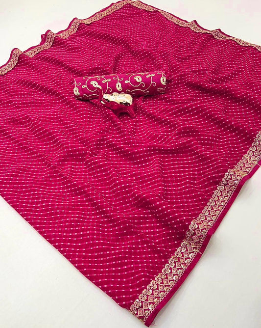 Heavy Georgette Sequin Work Saree with Fancy Lace Border & Matching Sequin Blouse