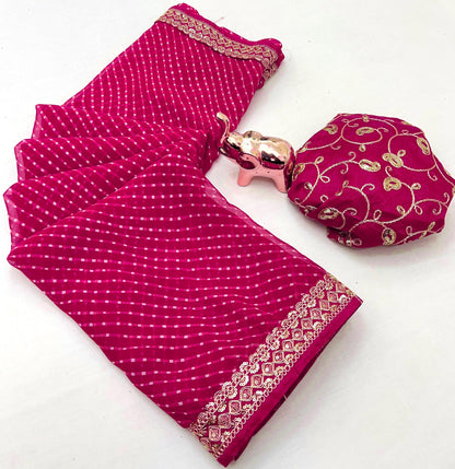 Heavy Georgette Sequin Work Saree with Fancy Lace Border & Matching Sequin Blouse