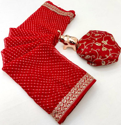 Heavy Georgette Sequin Work Saree with Fancy Lace Border & Matching Sequin Blouse