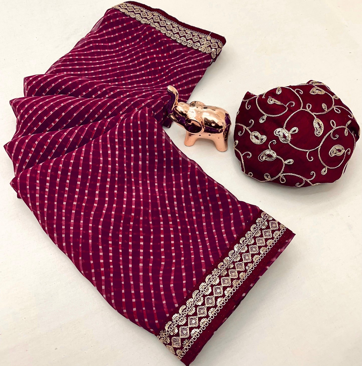 Heavy Georgette Sequin Work Saree with Fancy Lace Border & Matching Sequin Blouse