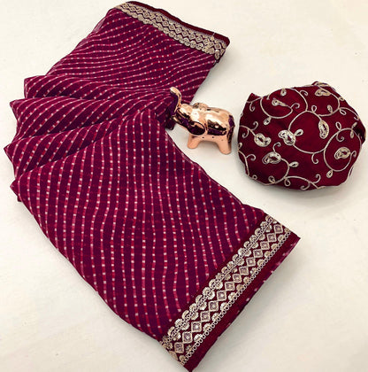 Heavy Georgette Sequin Work Saree with Fancy Lace Border & Matching Sequin Blouse