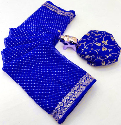 Heavy Georgette Sequin Work Saree with Fancy Lace Border & Matching Sequin Blouse