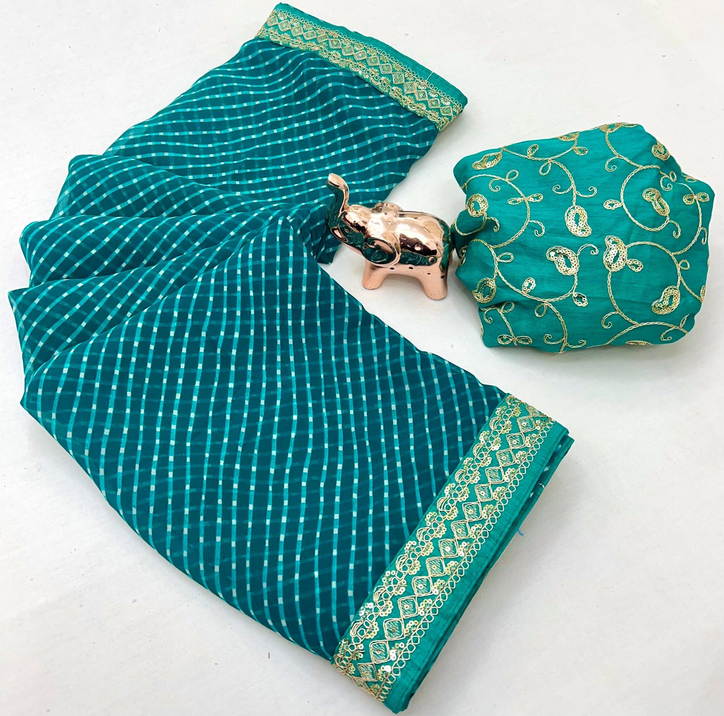 Heavy Georgette Sequin Work Saree with Fancy Lace Border & Matching Sequin Blouse