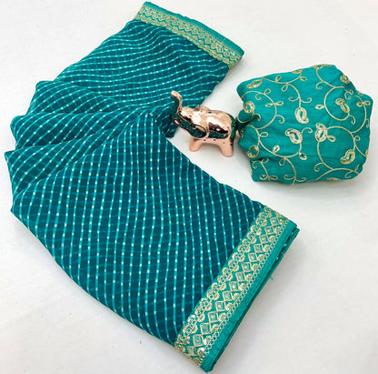 Heavy Georgette Sequin Work Saree with Fancy Lace Border & Matching Sequin Blouse