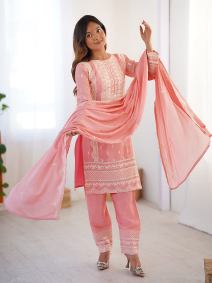 Chinnon Sequin Embroidered Top–Pant Set with Dupatta