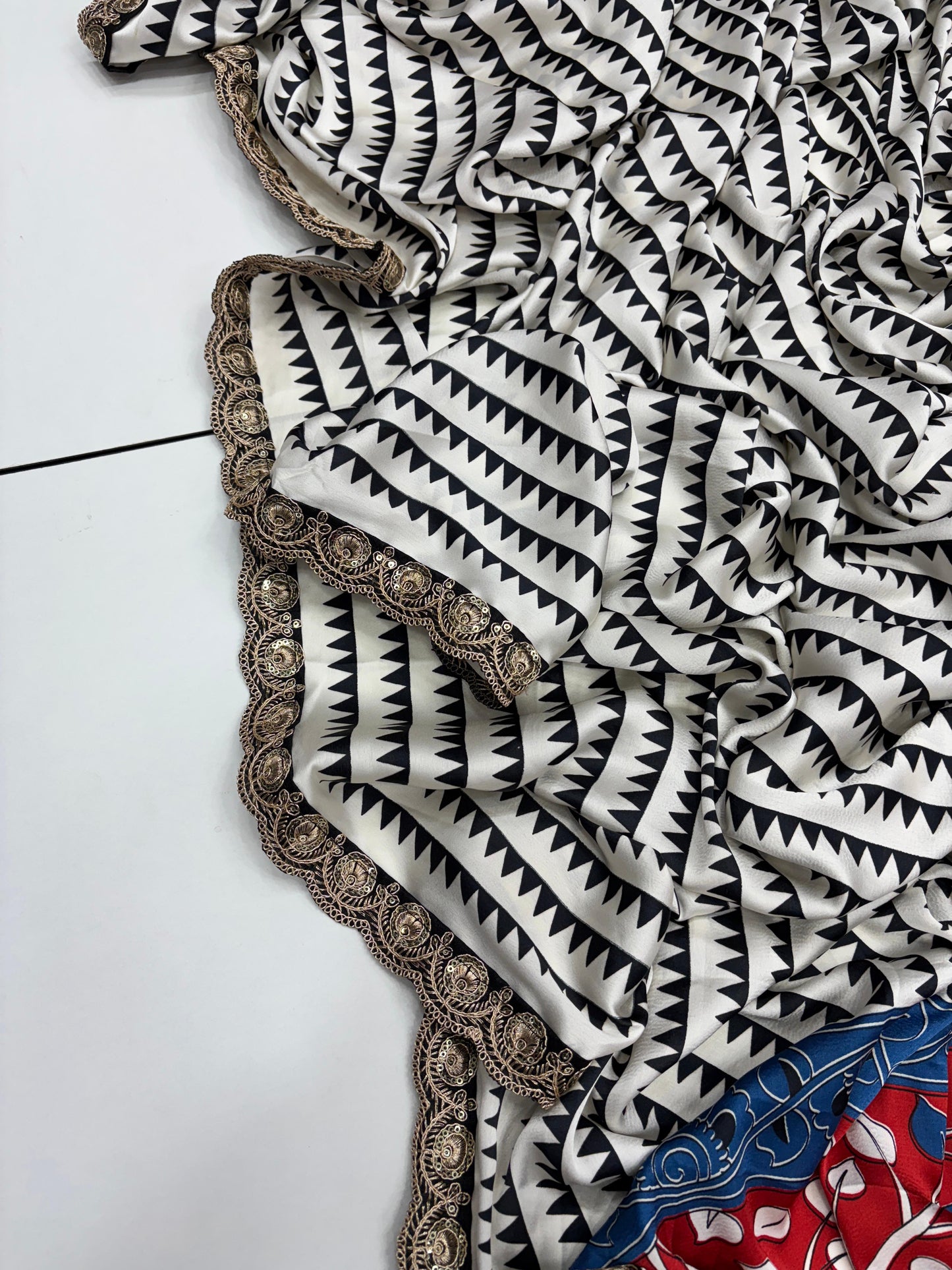 Pure Satin with Ajrak printed Sarees rich Pallu with heavy Designer Sequence Embrideory Lace