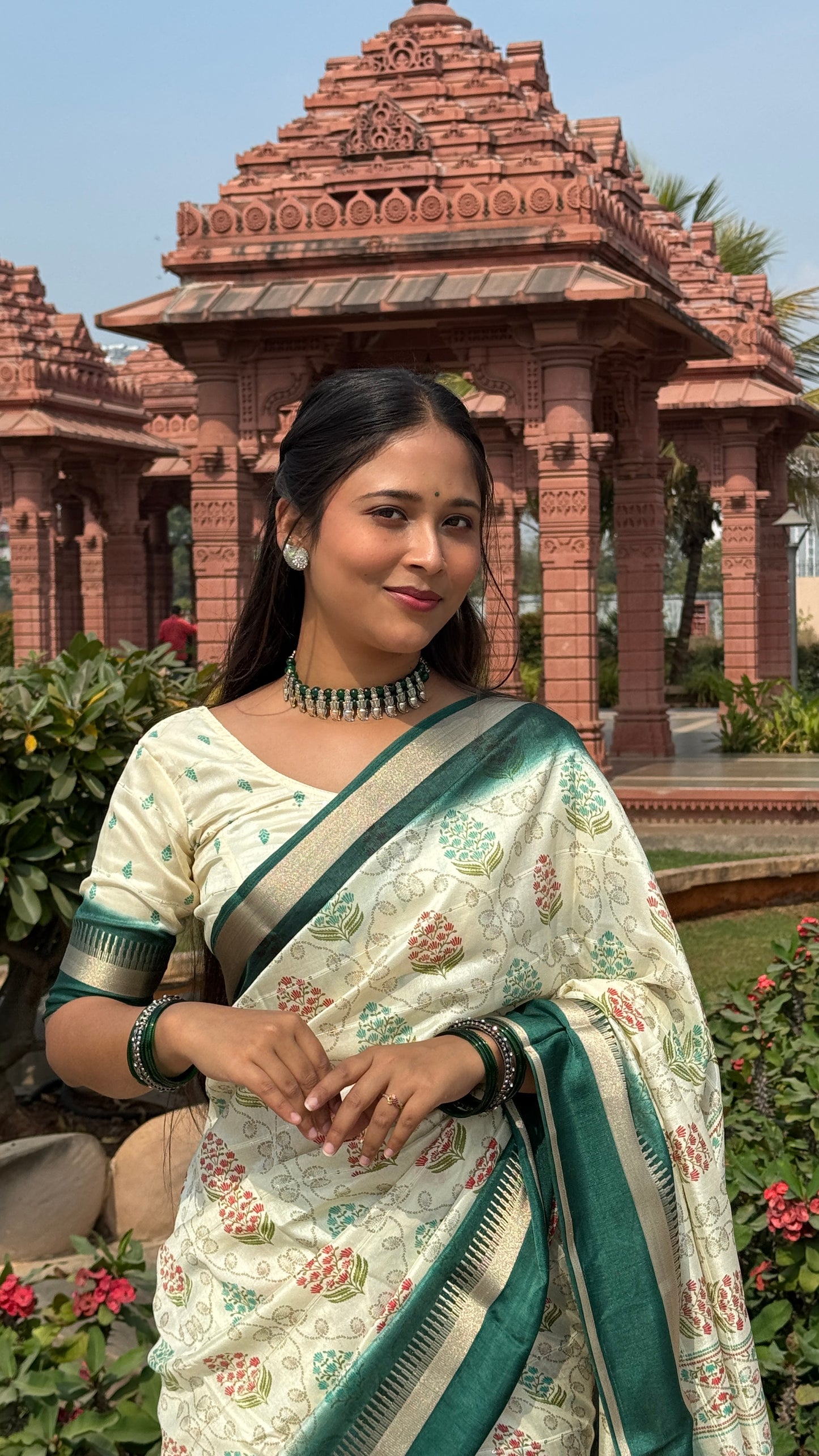 Fancy Soft Cotton Blend Saree with Batik Print, Multi-Sequins Work & Kalamkari Pallu – With Printed Blouse