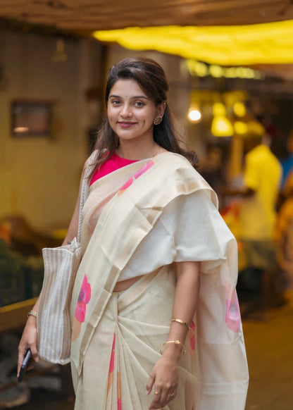 Flower linen | Saree